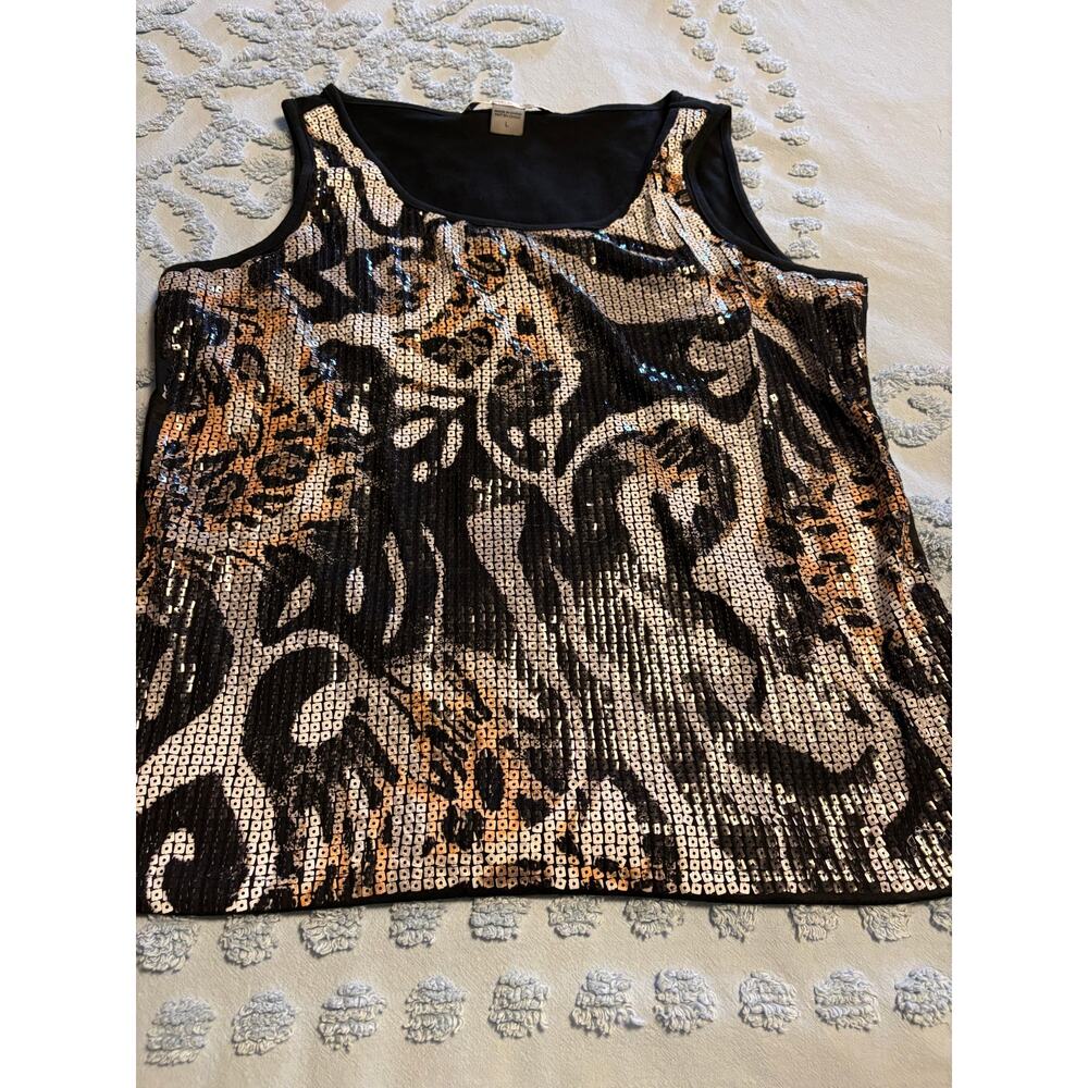 Tiger Print Sequined Tank by Peter Nygard Sz L